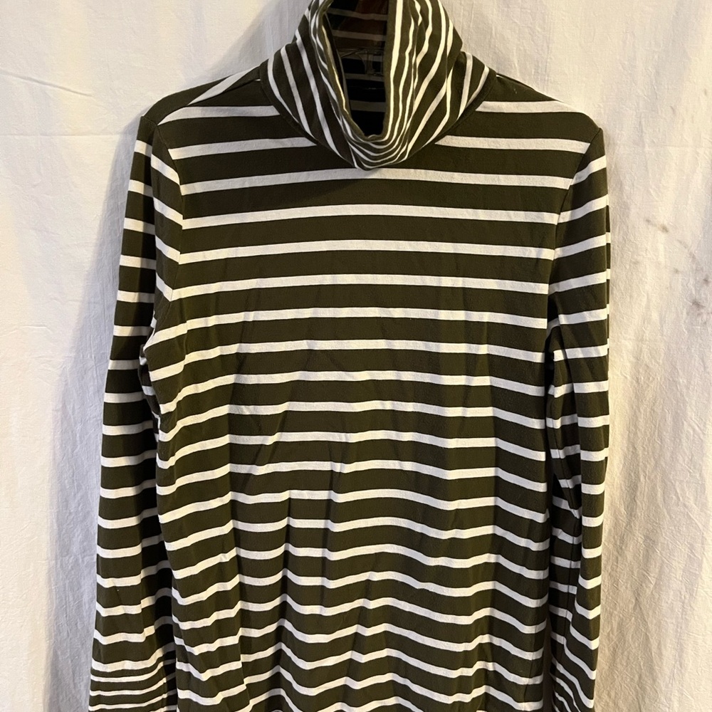 Talbots Olive and White Striped Long Sleeve Top